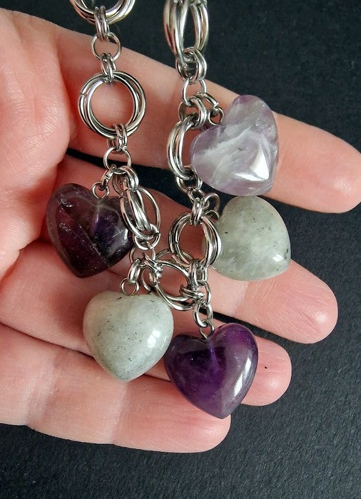 Anima Protetta | Bracciale in Acciaio con Ametista e Labradorite Grigia