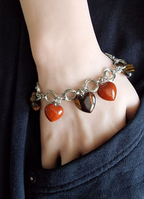Forza Vitale | Bracciale in Acciaio con Occhio di Tigre e Diaspro Rosso