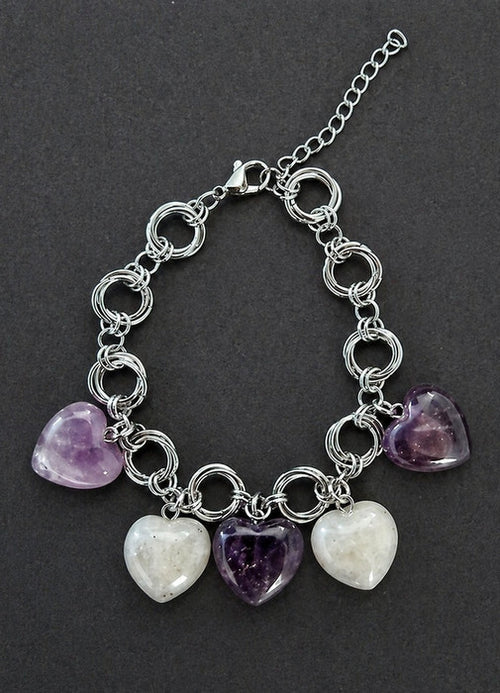 Anima Protetta | Bracciale in Acciaio con Ametista e Labradorite Grigia