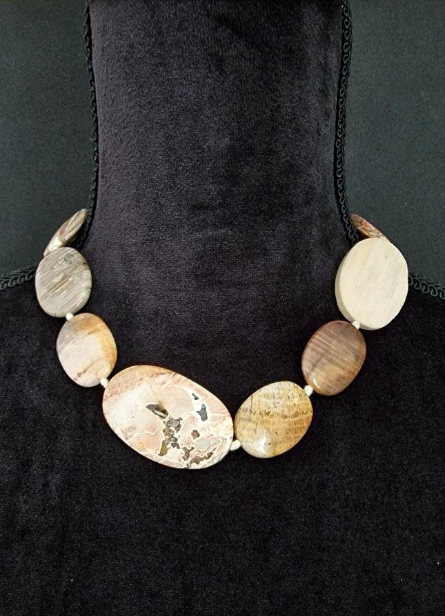 Collana Girocollo Legno Fossile e Argento 925