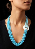 Collana Lunga Multifilo in Angelite e Madreperla