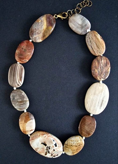 Collana Girocollo Legno Fossile e Argento 925