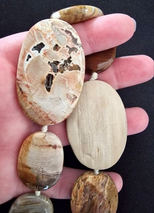 Collana Girocollo Legno Fossile e Argento 925