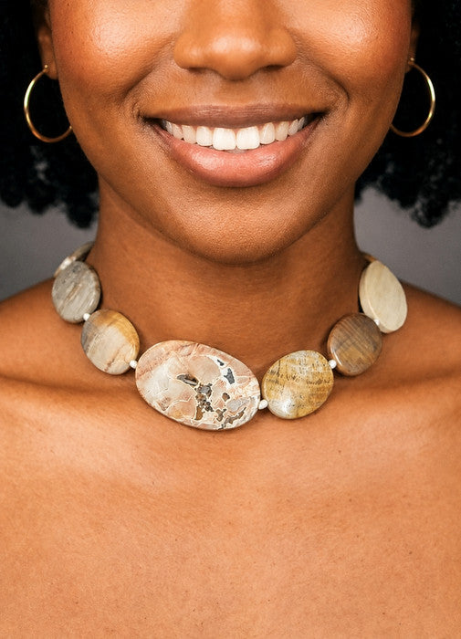 Collana Girocollo Legno Fossile e Argento 925