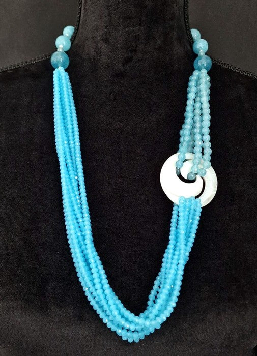 Collana Lunga Multifilo in Angelite e Madreperla
