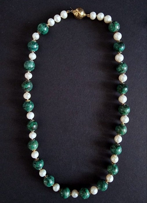Sinergia di Luce Collana Matinée Crisocolla, perle coltivate e argento 925