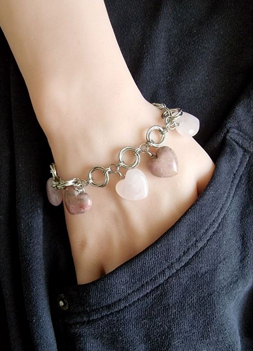 Cuore Sereno | Bracciale in Acciaio con Quarzo Rosa e Rodonite