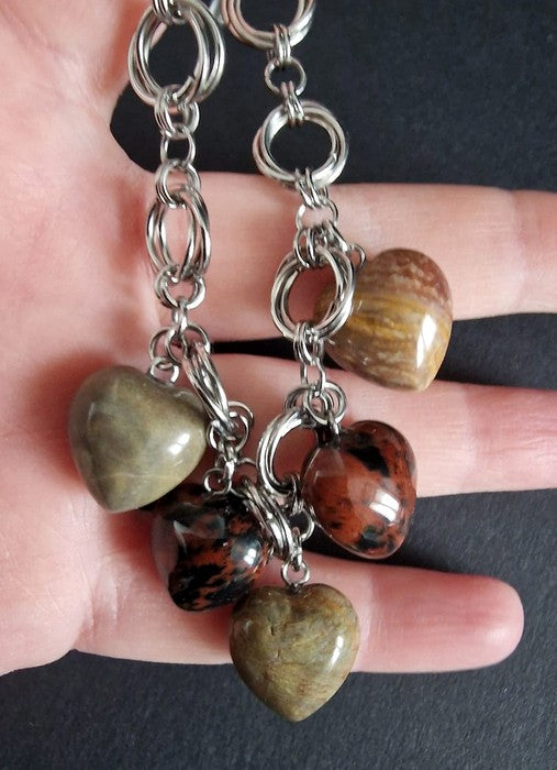 Equilibrio Interiore | Bracciale in Acciaio con Diaspro Riolite e Ossidiana Mogano