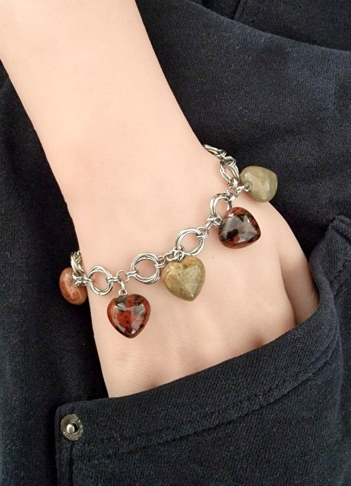 Equilibrio Interiore | Bracciale in Acciaio con Diaspro Riolite e Ossidiana Mogano