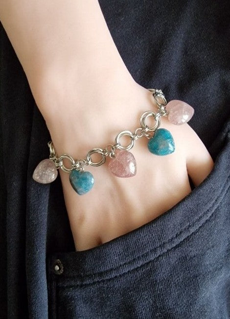 Fiamma Creativa | Bracciale in Acciaio con Apatite e Quarzo Fragola