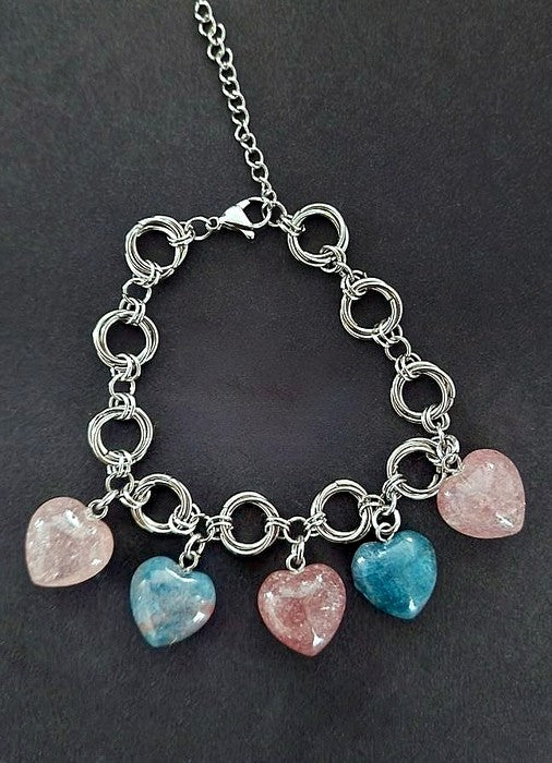 Fiamma Creativa | Bracciale in Acciaio con Apatite e Quarzo Fragola