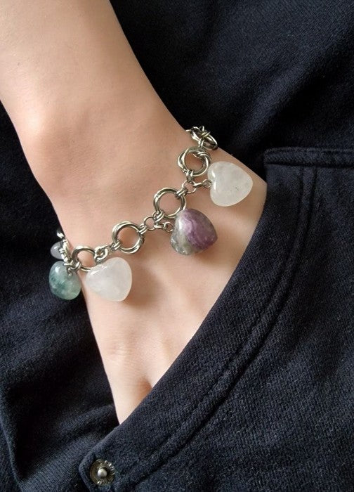 Mente Chiara | Bracciale in Acciaio con Quarzo Ialino e Fluorite