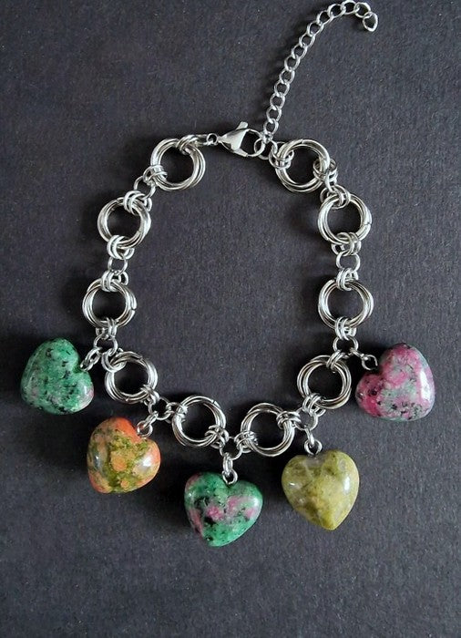Nuova Energia | Bracciale in Acciaio con Unakite e Rubino Zoisite