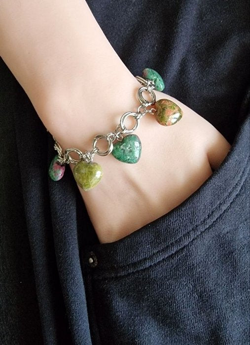 Nuova Energia | Bracciale in Acciaio con Unakite e Rubino Zoisite
