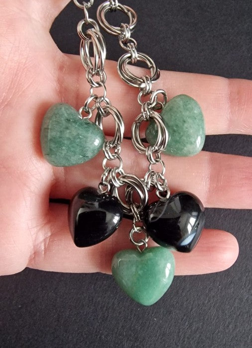 Scudo Naturale | Bracciale in Acciaio con Agata Nera e Avventurina Verde